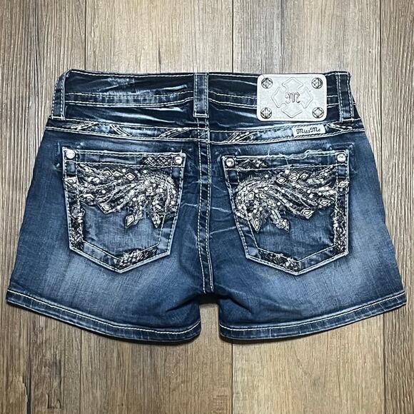 Miss Me Pants - Miss Me Y2K Mid Rise Distressed Bling Wings Embroidered Shorts 25 Thick Stitch